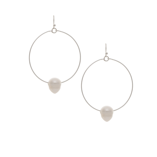 Silver Single Freshwater Pearl Circle Earring