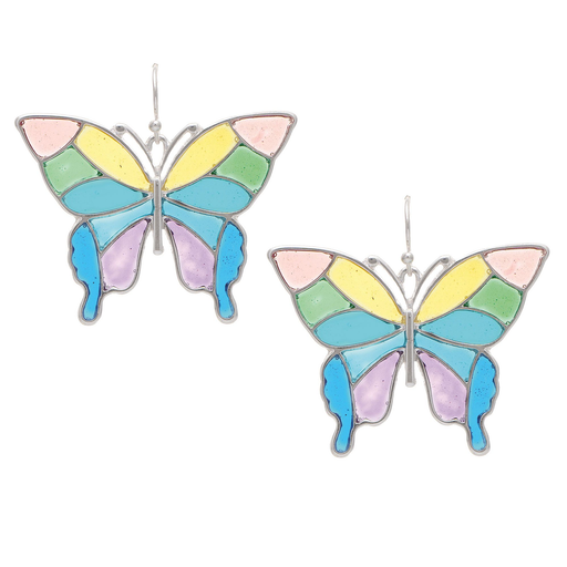 Silver Multicolor Stained Glass Butterfly Earring