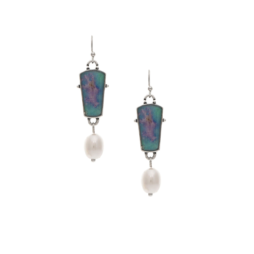 Silver Rain Artisan Blue Inlay & Pearl Earring