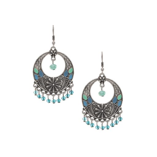 Oxidized Silver Blue Bead & Inlay Earring