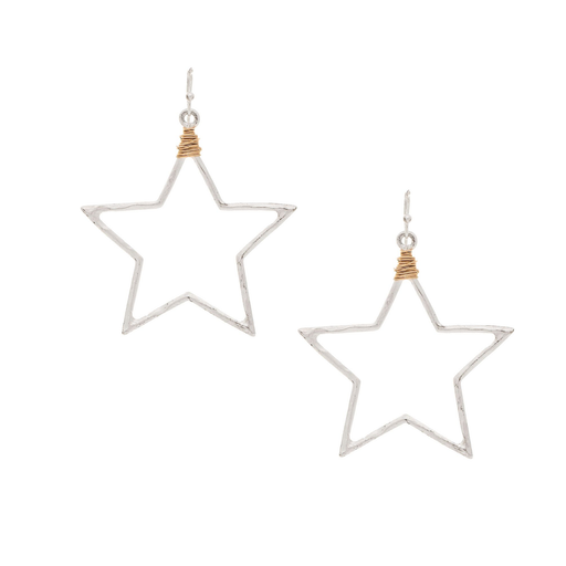 Two Tone Gold Wrap Tip Open Silver Star Earring