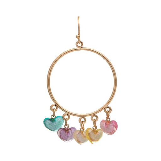 Gold Pastel Heart Fringe Earrings
