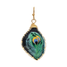 Earring with peacock feather design on a white background