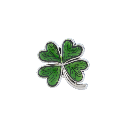 Four-leaf clover-shaped object with green leaves on a white background