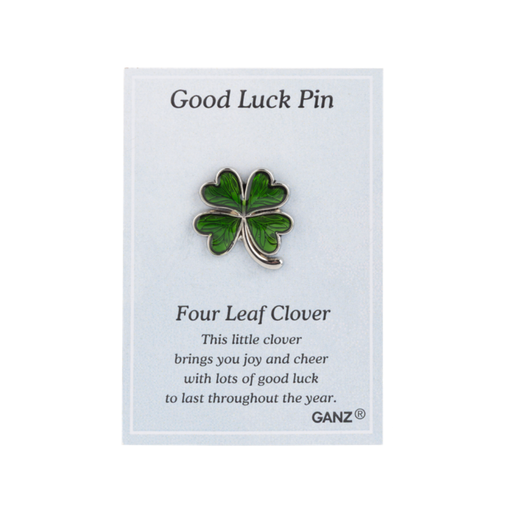 Four leaf clover good luck pin on a GANZ branded card
