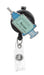 Retractable badge holder with syringe design and 'Nurses call the shots' text on a white background