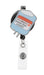 Retractable badge holder with medical-themed design on a white background