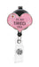 Heart-shaped badge holder with 'In My Tired Era' text on a white background