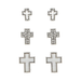 Set of cross-shaped earrings with rhinestone accents on a white background
