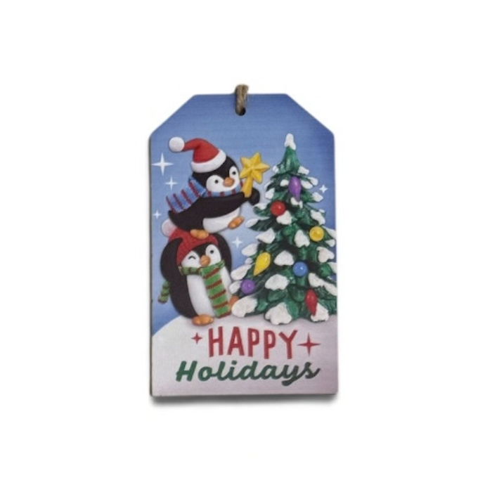 Happy Holidays Penguins Gift Tag Ornament