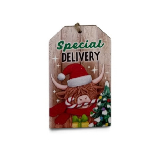 Special Delivery Highland Cow Gift Tag Ornament