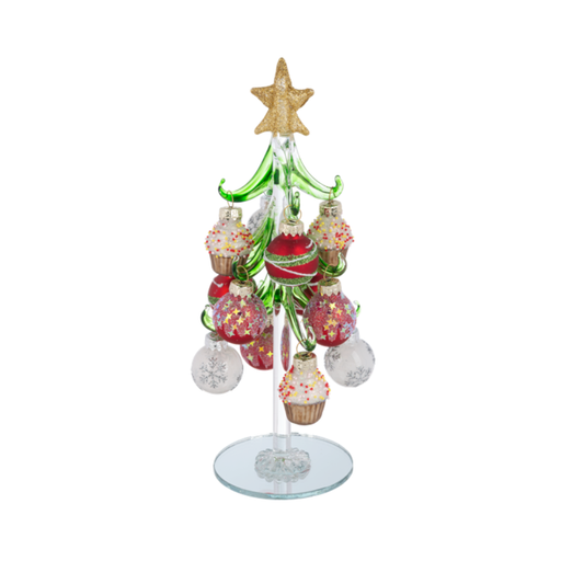 Sweet Glass Christmas Tree with Red Star Ornaments