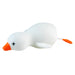 White duck-shaped object with an orange beak on a white background