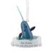 Narwhal ornament with a message on a white background