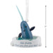 Narwhal ornament with a message on a white background