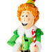 Elf figurine with a candy cane on a white background