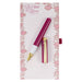 Fuchsia pen with gold accents on a floral notebook