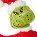 Plush toy resembling the Grinch with a red outfit and white trim on a white background
