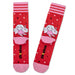 Red socks with 'Believe in Yourself!' text and fairy design on a white background