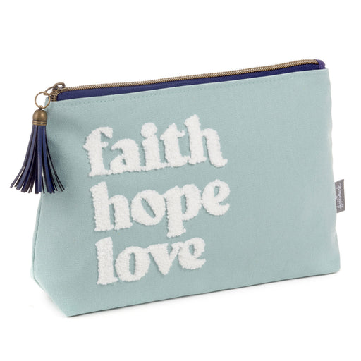 Faith, Hope, Love Blue Canvas Pouch