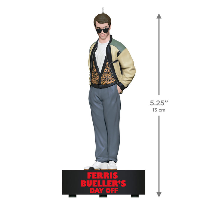 Ferris Bueller action figure with dimensions and 'Ferris Bueller's Day Off' text on a white background