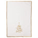 White blanket with gold 'Joy to the World' text and star design on a white background