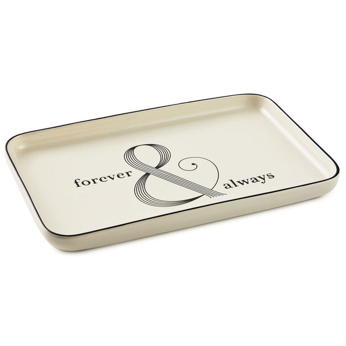 Rectangular tray with 'forever & always' text and design on a white background