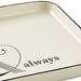 Beige tray with black text and design on a white background