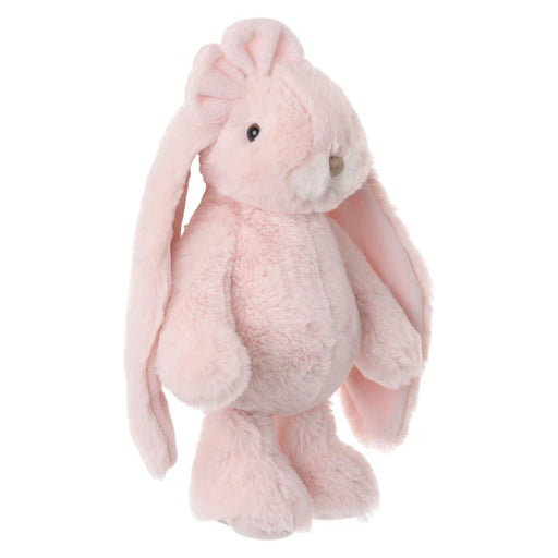 Pink plush bunny toy on a white background