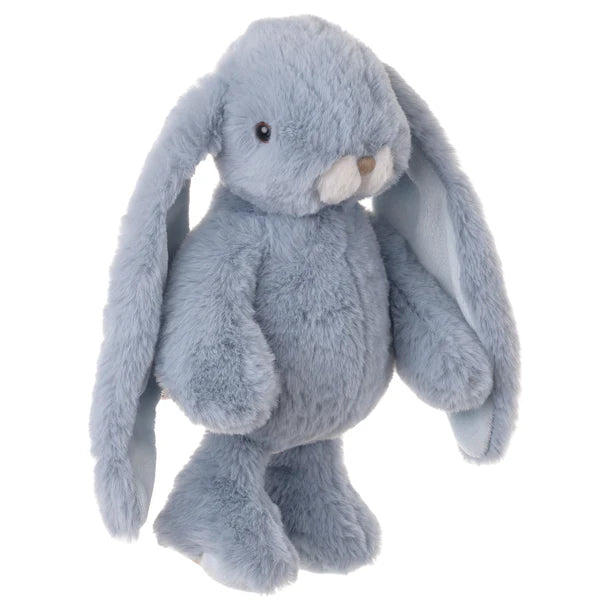 Plush toy rabbit in blue on a white background