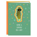 Card with a pickle illustration and text on a green background