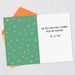 Greeting card with colorful pattern and humorous text on a white background