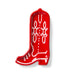 Red cowboy boot-shaped dish with white detailing on a white background
