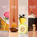 Four product samples labeled 'Queen Bee', 'Coffee Cloud', 'Coco Blush', and 'Not That Vanilla' with corresponding images.