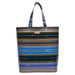 Multicolored striped tote bag on a white background