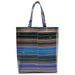 Multicolored striped tote bag on a white background