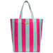 Striped pink and blue tote bag on a white background