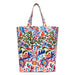 Colorful patterned tote bag on a white background