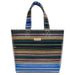 Multicolored striped tote bag on a white background