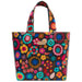 Colorful floral-patterned tote bag with a visible brand logo on a white background
