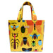 Colorful tote bag with insect pattern on a white background