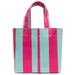 Tote bag with pink and light blue vertical stripes on a white background