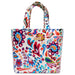 Colorful patterned tote bag on a white background