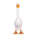 White goose figure with orange feet and beak on a white background