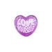 Purple heart-shaped object with 'LOVE YOURSELF' text on a white background