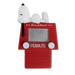 A red Etch-A-Sketch toy with a white Peanuts Snoopy figure on top, featuring a gray screen and white buttons, with 'PEANUTS' printed on the front.