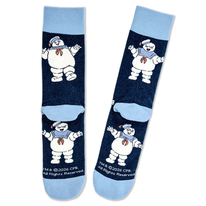 Pair of socks with cartoon character design on a white background