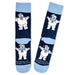 Pair of socks with cartoon character design on a white background