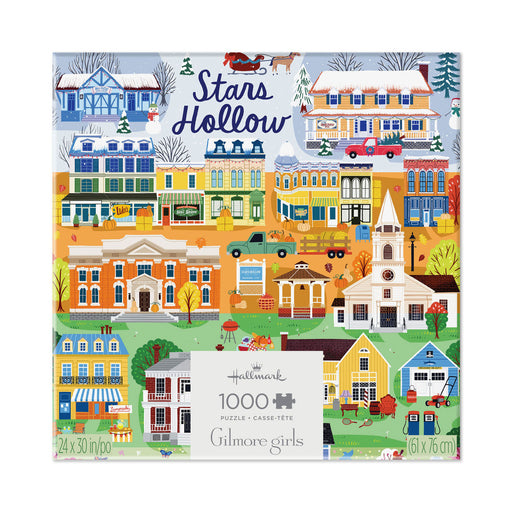 Puzzle box featuring a colorful illustration of a town with 'Stars Hollow' text, surrounded by trees and buildings.