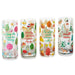 Four glass tumblers with festive designs for different seasons on a white background.